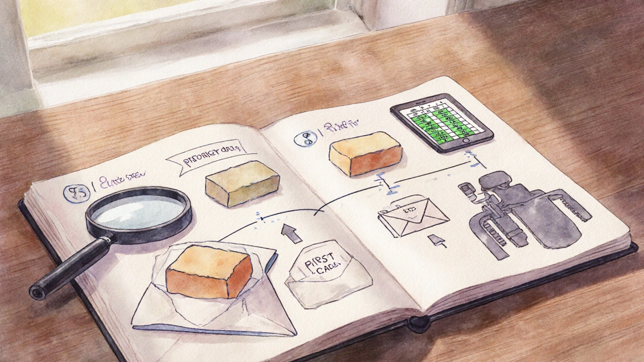 Hand‑drawn roadmap on a table showing market research, prototype, cost sheet, first sale, and scaling.