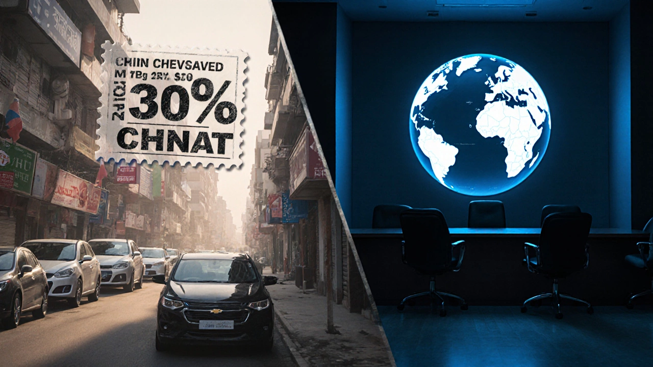 Split scene showing inflated car prices in India and GM shifting focus to China and US EV hubs.