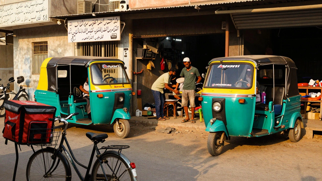 Electric rickshaws and delivery vans made by a Pakistani startup in Faisalabad.