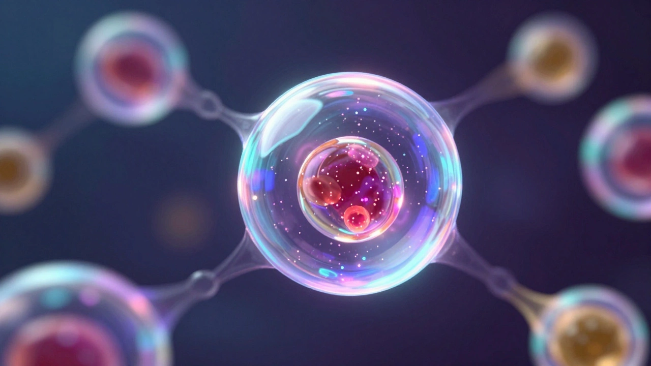 3D illustration of a vitamin molecule protected by a nano-encapsulation shell