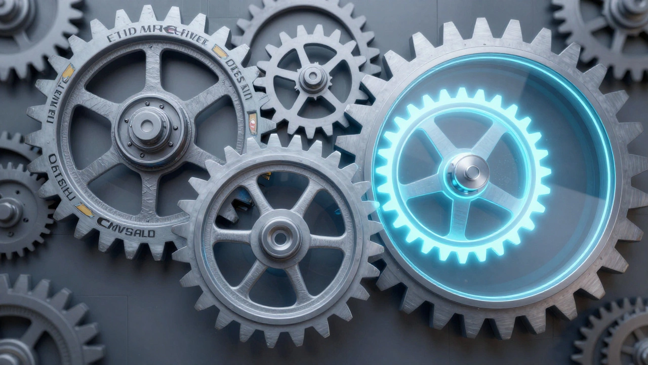 Abstract gears showing exiting and active car brands in India