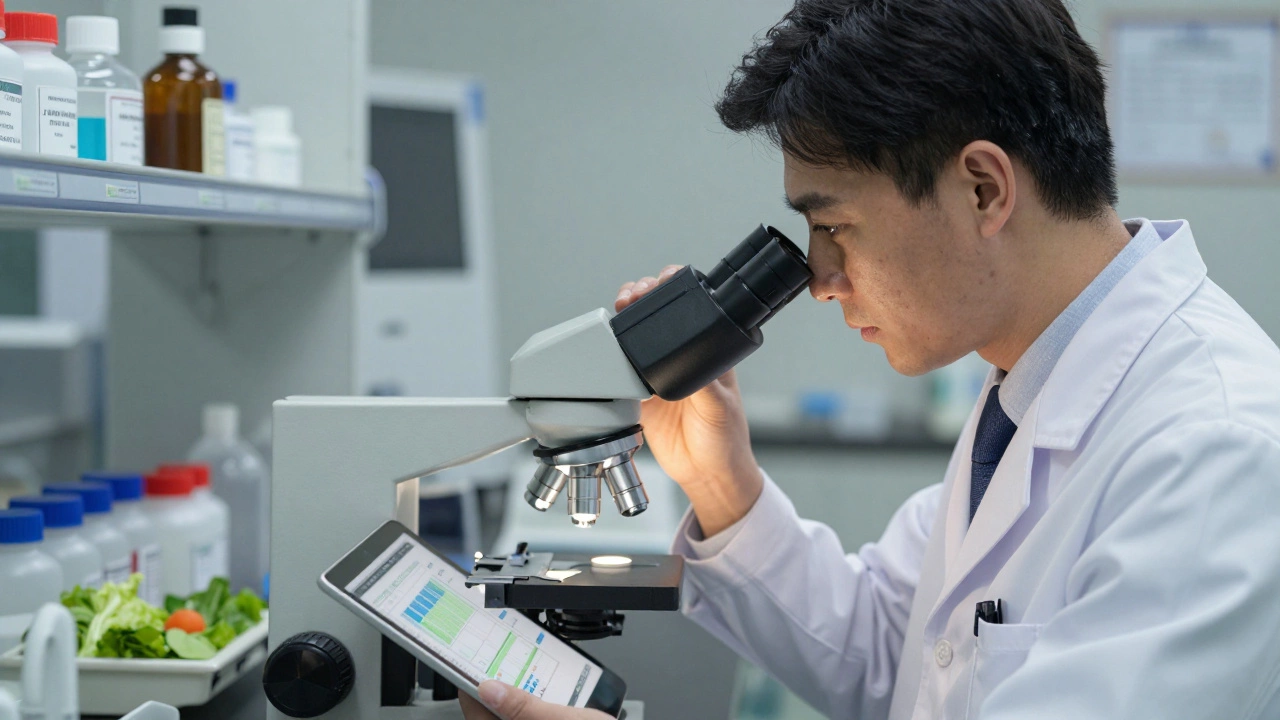 Quality assurance director inspecting food samples in lab