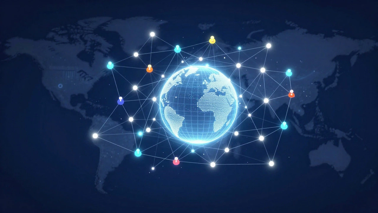 Abstract visualization of a central hub connected to many small investor nodes