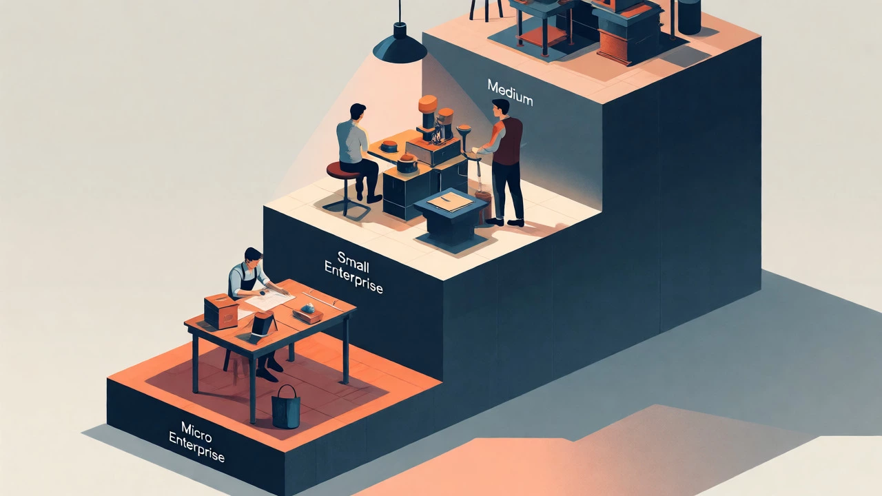 Isometric illustration showing the growth stages from micro to small enterprises.
