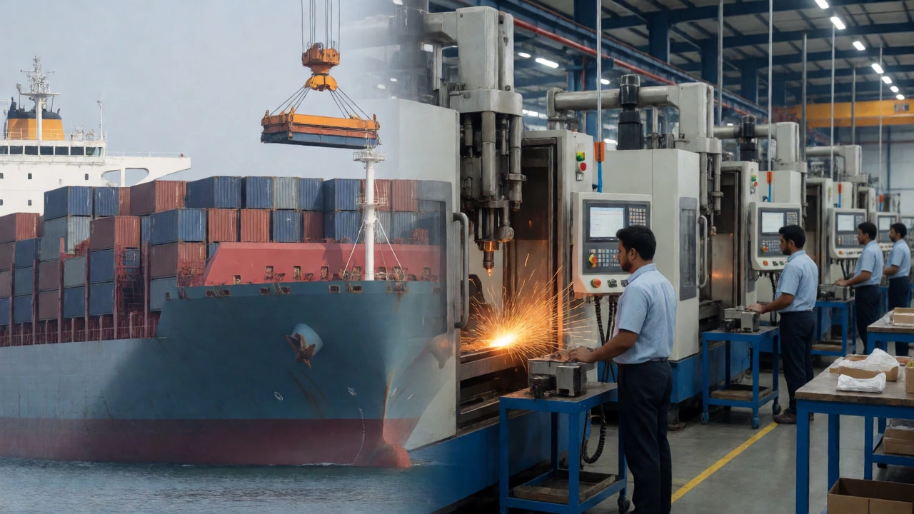 Split view of Chinese imports and under-skilled Indian factory workers