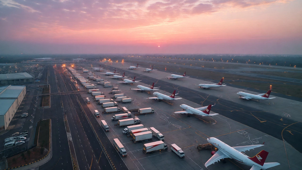 Aerial view of temperature-controlled cargo loading at Hyderabad airport